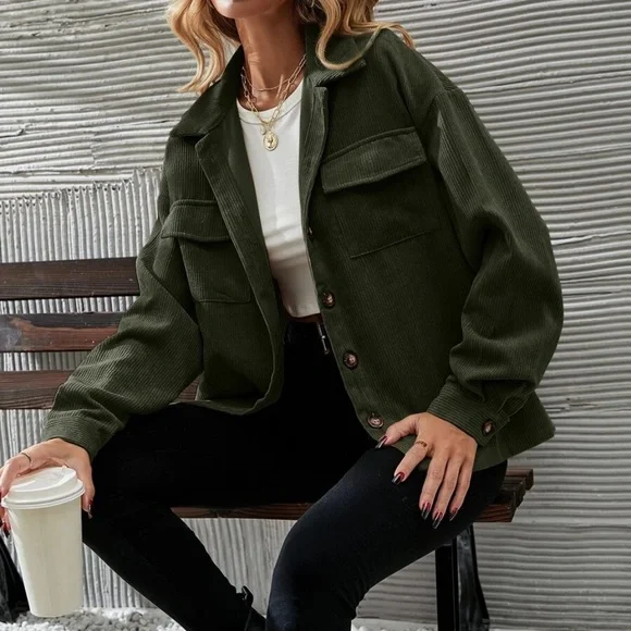 Cozy Button up Corduroy Oversized Jacket Shacket - Picture 3 of 13